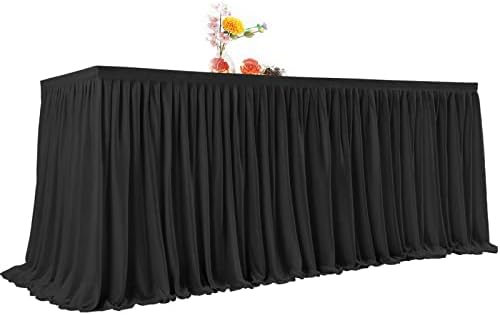 Black Polyester Table Skirt for Rectangle Tables 17ft, Wrinkle Resistant Pleated Ruffle Table Cloth for Banquet, alternate