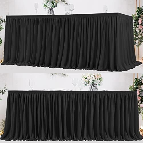 Black Polyester Table Skirt for Rectangle Tables 17ft, Wrinkle Resistant Pleated Ruffle Table Cloth for Banquet, alternate