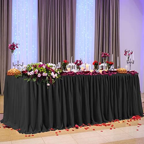 Black Polyester Table Skirt for Rectangle Tables 17ft, Wrinkle Resistant Pleated Ruffle Table Cloth for Banquet, alternate
