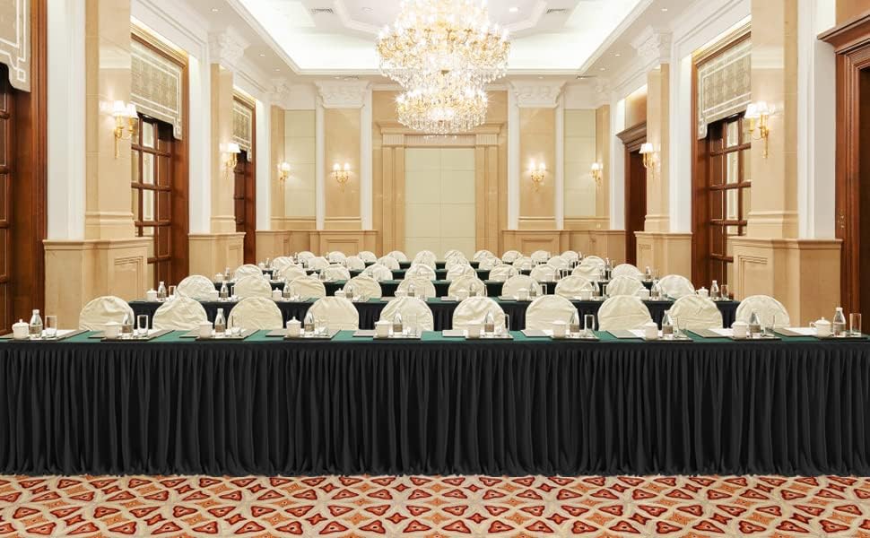 Black Polyester Table Skirt for Rectangle Tables 17ft, Wrinkle Resistant Pleated Ruffle Table Cloth for Banquet, alternate