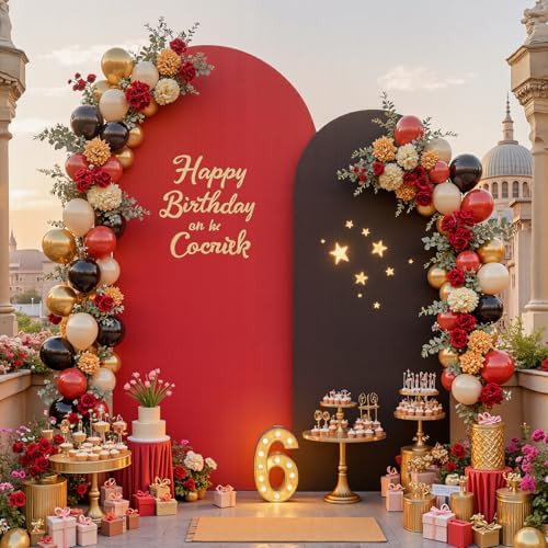 Black Red Arch Cover 2 Set-7.2 and 6ft Arch Backdrop Cover Spandex Wedding Arch Stand Covers for Birthday Party