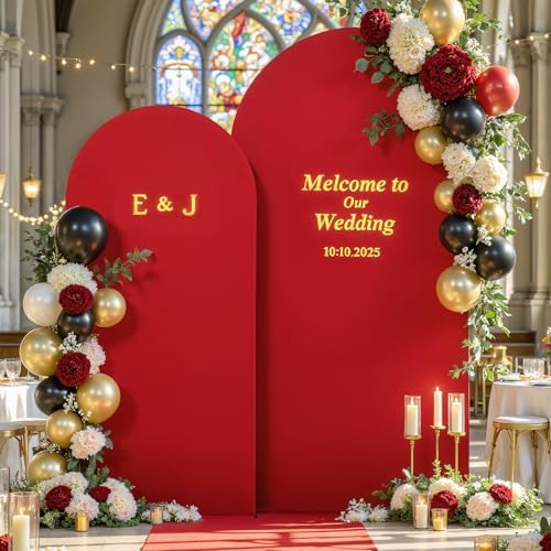 Black Red Arch Cover 2 Set-7.2 and 6ft Arch Backdrop Cover Spandex Wedding Arch Stand Covers for Birthday Party, alternate
