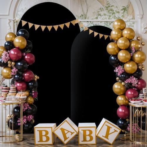 Black Red Arch Cover 2 Set-7.2 and 6ft Arch Backdrop Cover Spandex Wedding Arch Stand Covers for Birthday Party, alternate