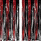 Black Red Party Streamers Backdrop - Foil Fringe Tinsel for Stranger/Friday Party/Halloween Party Decorations