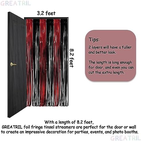 Black Red Party Streamers Backdrop - Foil Fringe Tinsel for Stranger/Friday Party/Halloween Party Decorations, alternate view