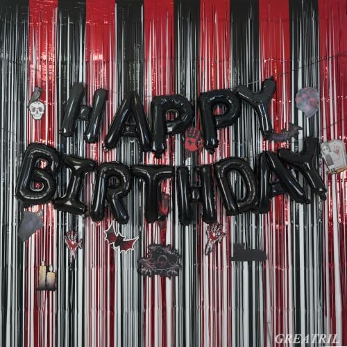 Black Red Party Streamers Backdrop - Foil Fringe Tinsel for Stranger/Friday Party/Halloween Party Decorations, alternate view