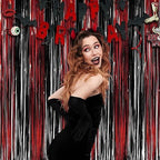 Black Red Party Streamers Backdrop - Foil Fringe Tinsel for Stranger/Friday Party/Halloween Party Decorations, alternate view