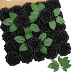 Black Rose 25pcs Real Looking Artificial Flowers w/Stem in Black