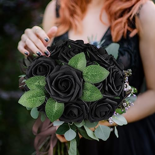 Black Rose 25pcs Real Looking Artificial Flowers w/Stem in Black, alternate view 2