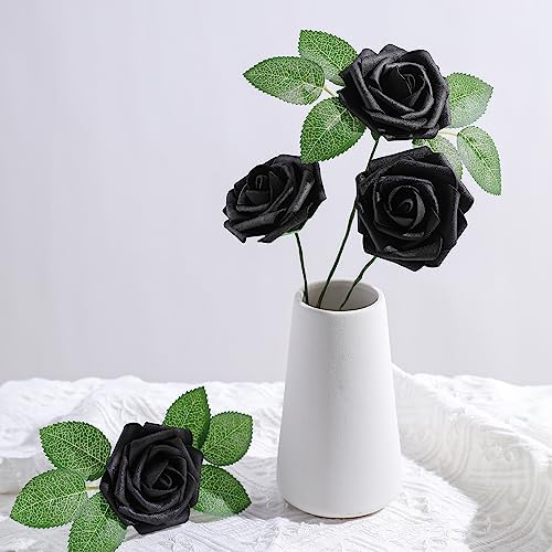 Black Rose 25pcs Real Looking Artificial Flowers w/Stem in Black, alternate view 6