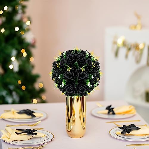Black Rose Flower Balls for Table Centerpiece, 2 Pcs, Easy of Use in 19.6"x9.8" in Black, alternate view 3