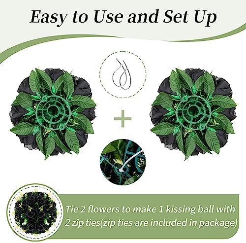 Black Rose Flower Balls for Table Centerpiece, 2 Pcs, Easy of Use in 19.6"x9.8" in Black, alternate view 5