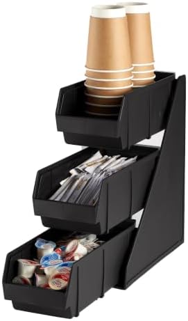 Black Self Serve Condiment Bin Stand Set, Removable Condiment Organizer with 3-Tier Stand and 3 Condiment Bins
