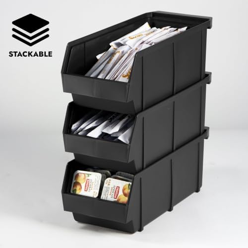 Black Self Serve Condiment Bin Stand Set, Removable Condiment Organizer with 3-Tier Stand and 3 Condiment Bins, alternate
