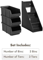 Black Self Serve Condiment Bin Stand Set, Removable Condiment Organizer with 3-Tier Stand and 3 Condiment Bins, alternate