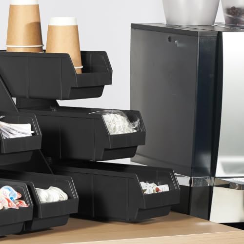 Black Self Serve Condiment Bin Stand Set, Removable Condiment Organizer with 3-Tier Stand and 3 Condiment Bins, alternate