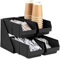 Black Self Serve Condiment Bin Stand Set, Removable Condiment Organizer with 2-Tier Stand and 4 Condiment Bins