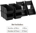 Black Self Serve Condiment Bin Stand Set, Removable Condiment Organizer with 2-Tier Stand and 4 Condiment Bins, alternate