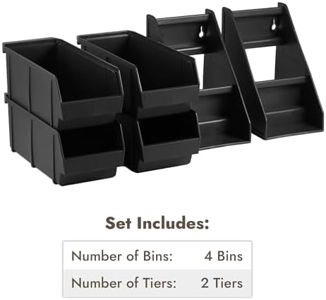 Black Self Serve Condiment Bin Stand Set, Removable Condiment Organizer with 2-Tier Stand and 4 Condiment Bins, alternate