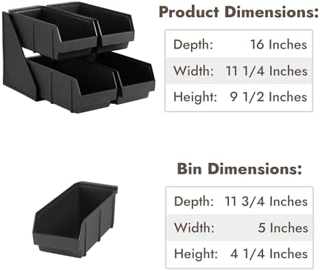 Black Self Serve Condiment Bin Stand Set, Removable Condiment Organizer with 2-Tier Stand and 4 Condiment Bins, alternate