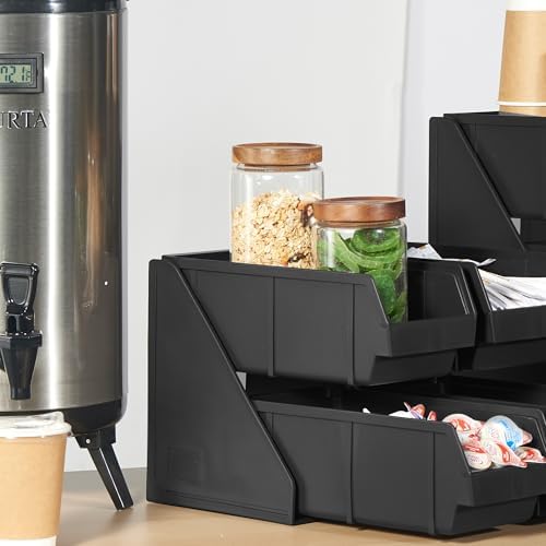 Black Self Serve Condiment Bin Stand Set, Removable Condiment Organizer with 2-Tier Stand and 4 Condiment Bins, alternate