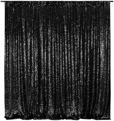 Black Sequin Backdrop, 10Ft x 10Ft Glitter Photography Background Curtains, Sequence Drapes for Party Baby