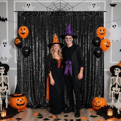Black Sequin Backdrop, 10Ft x 10Ft Glitter Photography Background Curtains, Sequence Drapes for Party Baby, alternate view 5