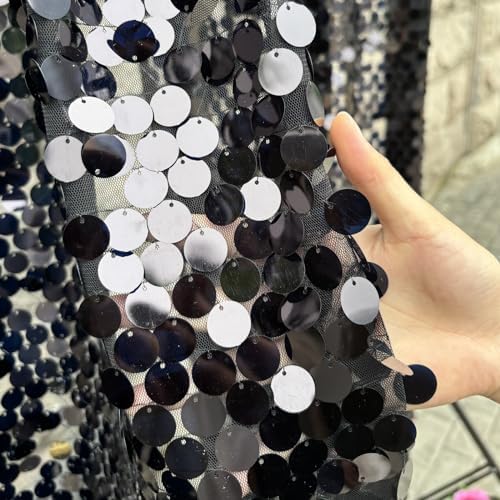 Black Sequin Backdrop, 4x10 FT, 2 Panels for Halloween Party Decor in 4 ft W x 10 ft L (2 Panels) in Black, alternate view 2