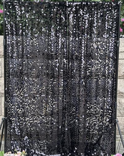 Black Sequin Backdrop, 4x10 FT, 2 Panels for Halloween Party Decor in 4 ft W x 10 ft L (2 Panels) in Black, alternate view 4