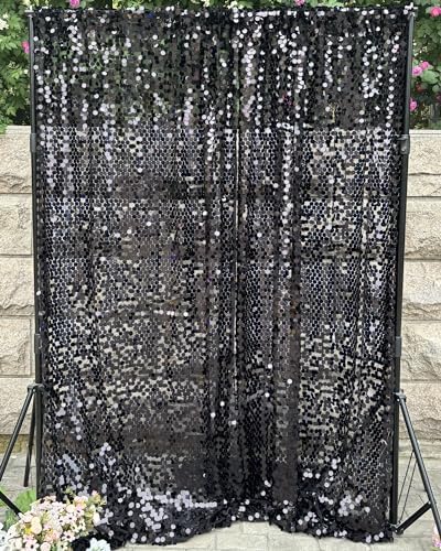 Black Sequin Backdrop, 4x10 FT, 2 Panels for Halloween Party Decor in 4 ft W x 10 ft L (2 Panels) in Black, alternate view 6