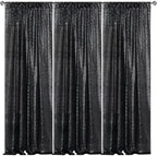 Black Sequin Backdrop Curtain 3 Panels 2FTx8FT Glitter Black Background Drapes Sparkle Photography Backdrop for