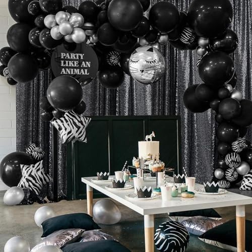 Black Sequin Backdrop Curtain 3 Panels 2FTx8FT Glitter Black Background Drapes Sparkle Photography Backdrop for, alternate