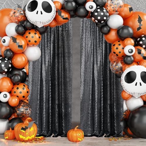 Black Sequin Backdrop Curtain 3 Panels 2FTx8FT Glitter Black Background Drapes Sparkle Photography Backdrop for, alternate