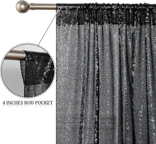 Black Sequin Backdrop Curtain 3 Panels 2FTx8FT Glitter Black Background Drapes Sparkle Photography Backdrop for, alternate