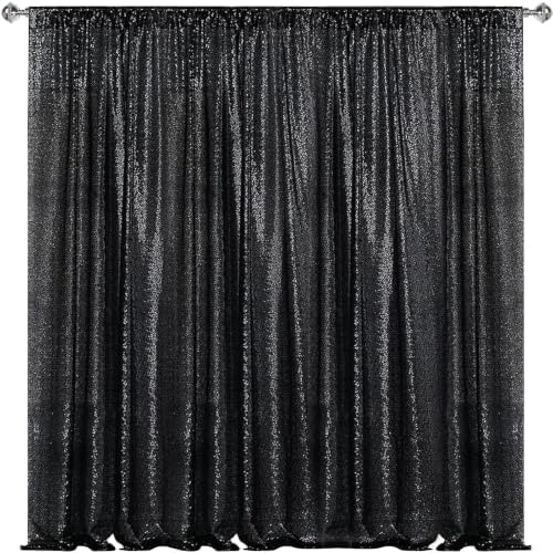 Black Sequin Backdrop Curtain 7FTx7FT Glitter Black Background Drapes Sparkle Photography Backdrop for Party