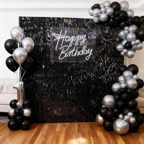 Black Shimmer Square Sequin Wall Panel Backdrop Decoration for Wedding, Anniversary, Birthday, Party, Photo