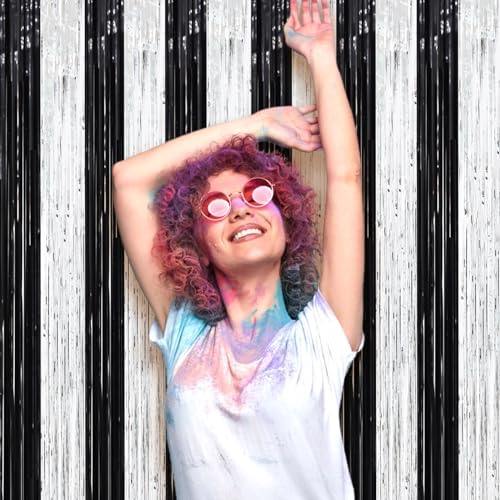 Black Silver Foil Fringe Backdrop Curtains,3.3x8.2ft, 3 Pack in 3.3x8.2ft, alternate view 2