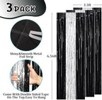 Black Silver Foil Fringe Backdrop Curtains,3.3x8.2ft, 3 Pack in 3.3x8.2ft, alternate view 3