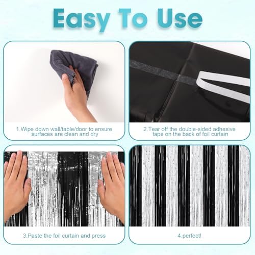 Black Silver Foil Fringe Backdrop Curtains,3.3x8.2ft, 3 Pack in 3.3x8.2ft, alternate view 4