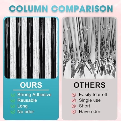 Black Silver Foil Fringe Backdrop Curtains,3.3x8.2ft, 3 Pack in 3.3x8.2ft, alternate view 5