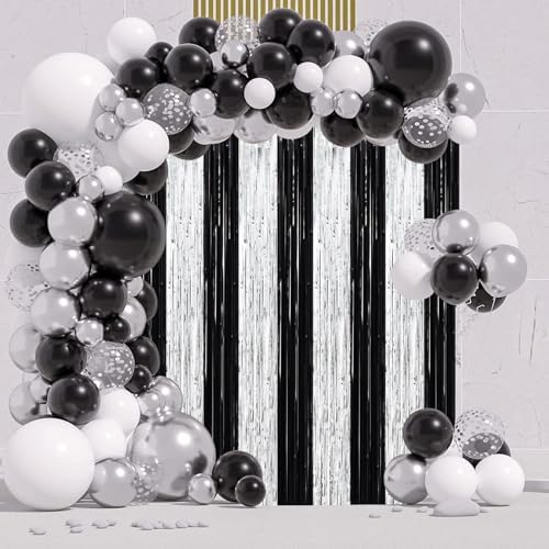 Black Silver Foil Fringe Backdrop Curtains,3.3x8.2ft, 3 Pack in 3.3x8.2ft, alternate view 7