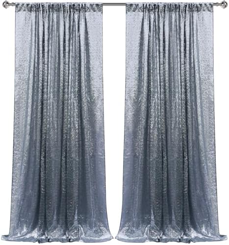 Black Silver Sequin Backdrop Curtain 2 Panels 2FTx8FT Glitter Black Silver Background Drapes Sparkle Photography