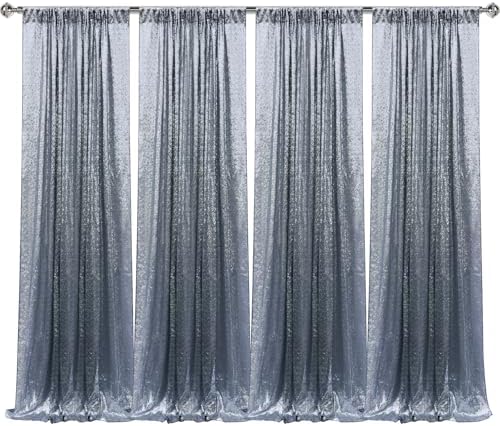 Black Silver Sequin Backdrop Curtain 4 Panels 2FTx8FT Glitter Black Silver Background Drapes Sparkle Photography