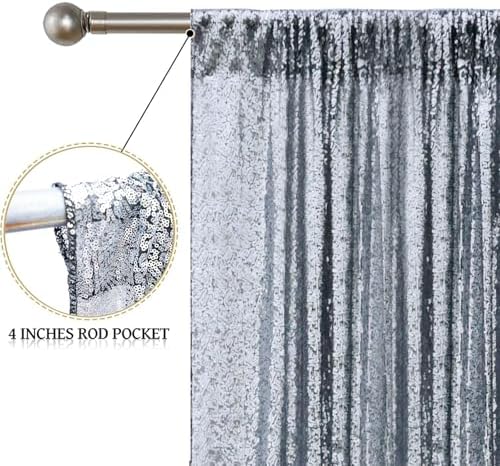 Black Silver Sequin Backdrop Curtain 4 Panels 2FTx8FT Glitter Black Silver Background Drapes Sparkle Photography, alternate