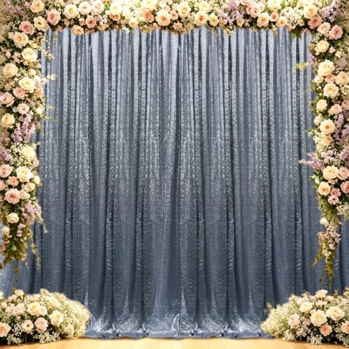 Black Silver Sequin Backdrop Curtain 4FTx8FT Glitter Black Background Drapes Sparkle Photography Backdrop for