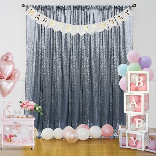 Black Silver Sequin Backdrop Curtain 4FTx8FT Glitter Black Background Drapes Sparkle Photography Backdrop for, alternate view