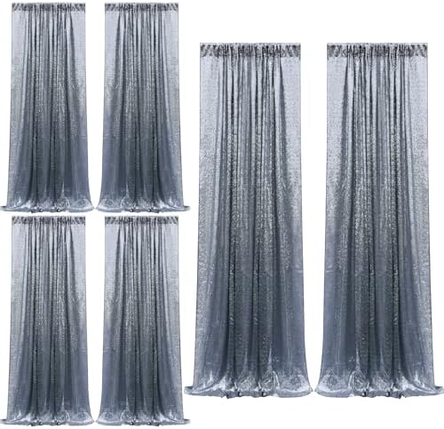 Black Silver Sequin Backdrop Curtain 6 Panels 2FTx8FT Glitter Black Silver Background Drapes Sparkle Photography