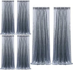 Black Silver Sequin Backdrop Curtain 6 Panels 2FTx8FT Glitter Black Silver Background Drapes Sparkle Photography