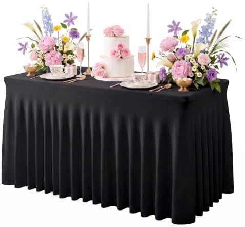 Black Spandex Tablecloth for 4FT Rectangle Tables, Table Skirt
