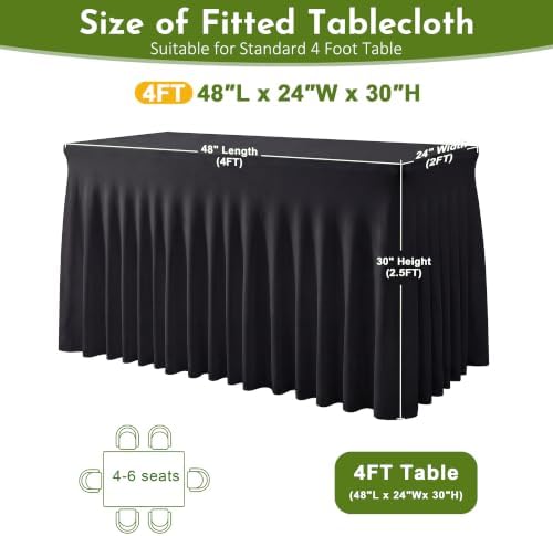 Black Spandex Tablecloth for 4FT Rectangle Tables, Table Skirt, alternate view 2